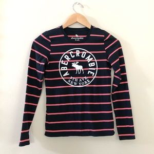 Abercrombie Navy and Pink Striped Long Sleeve Tee